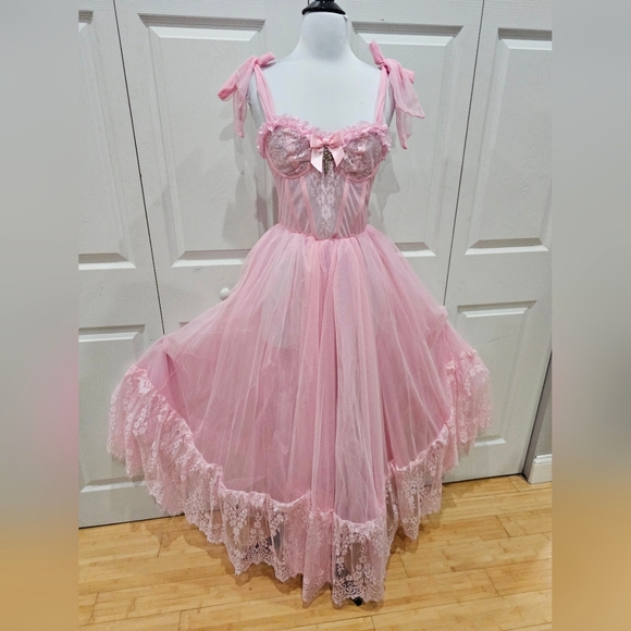 Dolls Kill Dresses & Skirts - ~SOLD~Dolls Kill Widow Dance With Death Sleeveless Maxi Pink Tulle Lace Dress XS